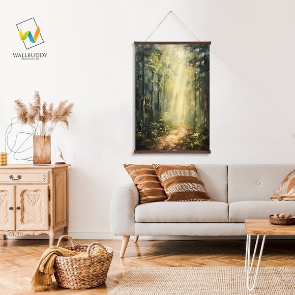 Poster126 Other - Sunlit Forest Path Wall Hanging - Rustic Forest Woodland Art Decor